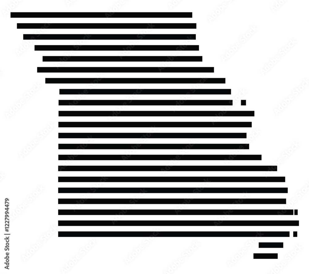 Symbol Map of the state Missouri (United States) showing the state with just a few black horizontal lines Symbol Map of the state Missouri (United States) showing the state with just a few black horizontal lines