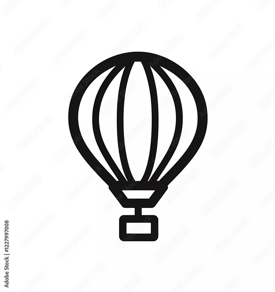 Simple line art hot air balloon icon, vector graphic, white background, simple lines, minimalist design, bold black outline, no shadows, flat style. Simple line art hot air balloon icon, vector graphic, white background, simple lines, minimalist design, bold black outline, no shadows, flat style.