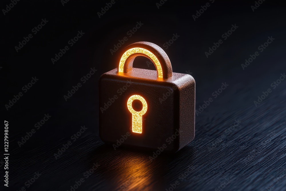 Fototapeta premium Illuminated padlock symbolizing security and protection in a digital environment.