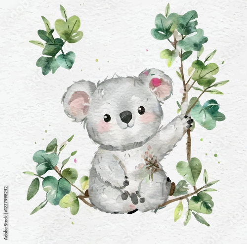 Watercolor koala on a tree