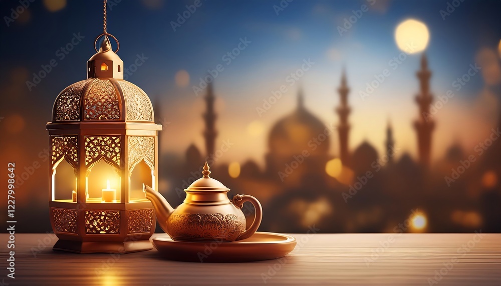 Obraz premium Elegant Ramadan Kareem Collection: Crescent Moons, Lanterns, and Islamic Calligraphy