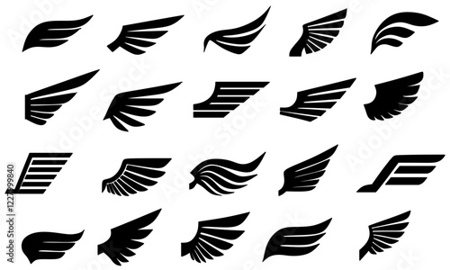 Set of black wings icons. Wings badges. Collection wings badges. Vector illustration.