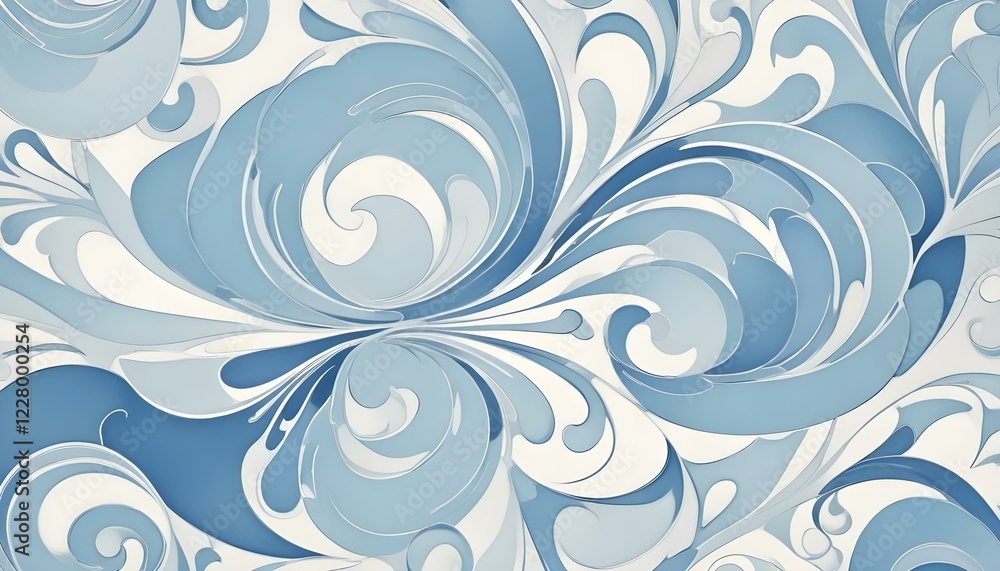 Formas arremolinadas abstractas en azul y blanco sobre un fondo blanco liso Formas arremolinadas abstractas en azul y blanco sobre un fondo blanco liso