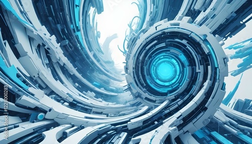 Wallpaper Mural Formas arremolinadas abstractas en azul y blanco sobre un fondo blanco liso Torontodigital.ca