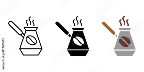 Coffee turk with grain icon. Traditional Turkish coffee pot illustration. Caffeine drink brewing sign.