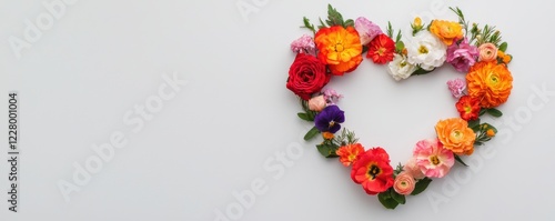A colorful floral heart arrangement for decoration and love.