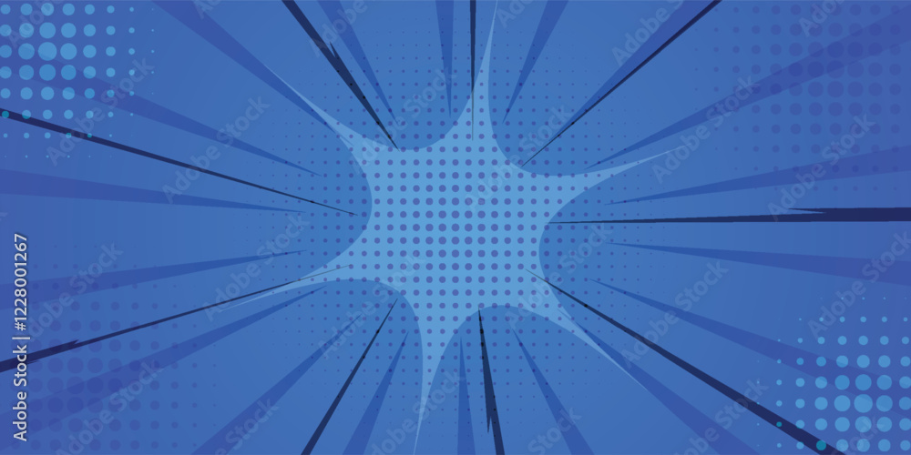 Fototapeta premium Abstract blank comic blue background. Comic explosion, banner. Pop art retro style. Cartoon vector illustration.