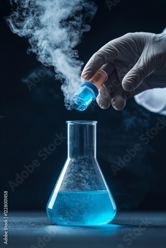 Dramatic Scientific Elegance Chemists Vivid Blue Elixir for Celebrate Scientists DayAutumn Eco-Aesthetic in Laboratory Innovations and Thanksgiving Preparations photo