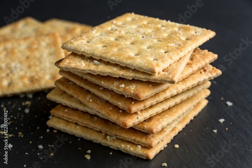 stacked pile of crispy saltine crackers isolated on transparent background photo