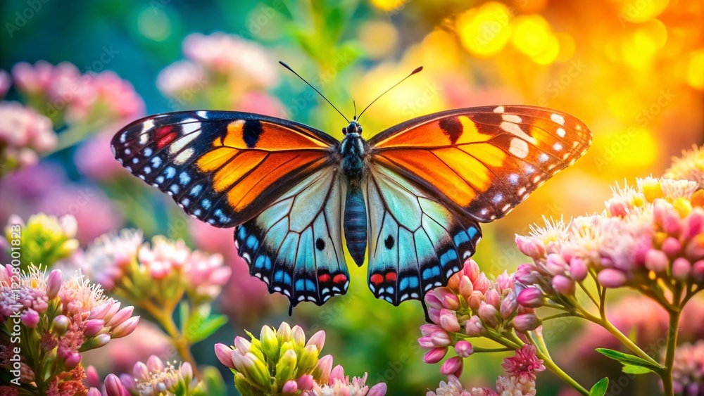 Naklejka premium Macro Photography: Vibrant Butterfly on Spring Blossoms