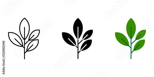 Tea leaves icon. Green tea crop sign. Organic Herb symbol. Plant branch illustration. Springtime seedling pictogram.