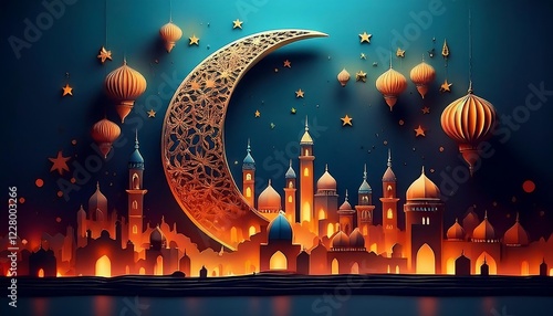 Elegant Ramadan Kareem Collection: Crescent Moons, Lanterns, and Islamic Calligraphy