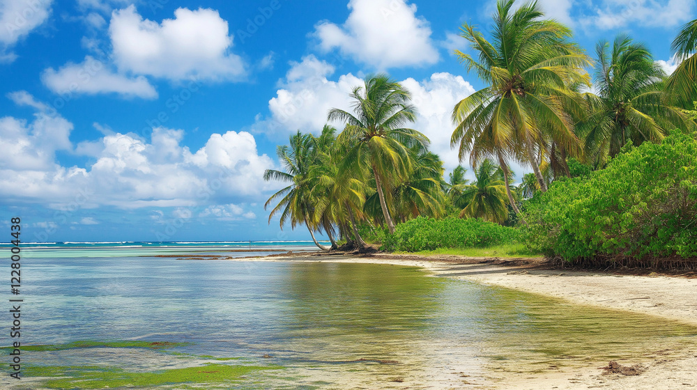 Tropical beach with palm trees and crystal water. Perfect for vacation destinations, paradise getaways, or travel marketing. Tropical beach with palm trees and crystal water. Perfect for vacation destinations, paradise getaways, or travel marketing.