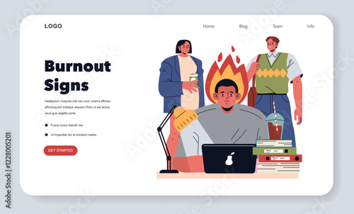 Burnout Signs. Flat Vector Illustration