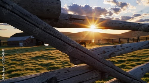 Sunset at the Ranch: Horses Grazing in Golden Hour