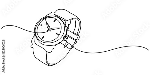 hand watch continuous one line drawing, Vector illustration of hand watch isolated on white background for kids coloring book, Watch one line continuous. Line art watch isolated on transparent pro.