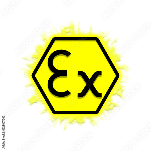 ATEX sign icon on transparent background. ATEX directive regulation (Equipment intended for use in explosive atmospheres) is a norm to protect manufacturer employees and users. photo