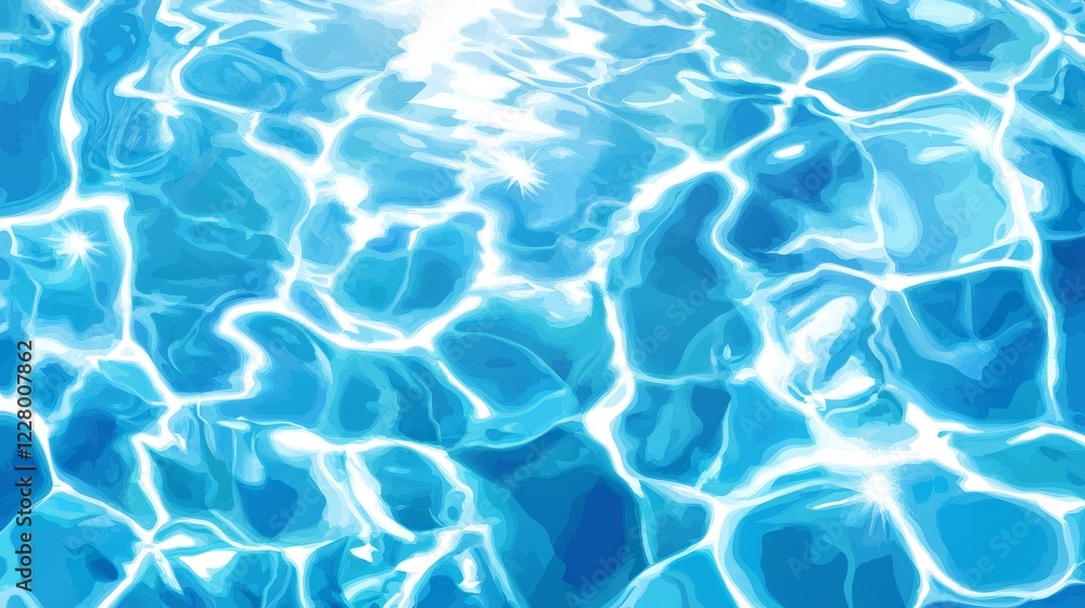Caustic light effect in water surface bg pattern. Pool or ocean ripple background. 3d realistic summer glare and sunlight sea top view vector illustration. Sparkling sun reflection on blue aqua Caustic light effect in water surface bg pattern. Pool or ocean ripple background. 3d realistic summer glare and sunlight sea top view vector illustration. Sparkling sun reflection on blue aqua