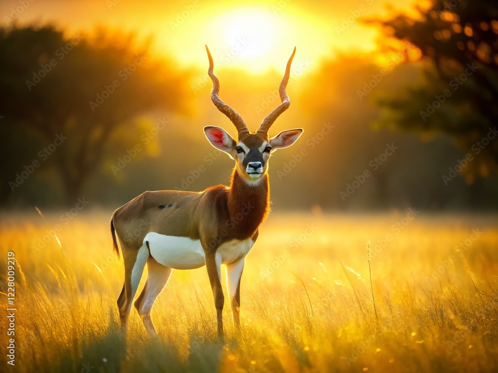 Fototapeta premium Majestic Blackbuck Antelope in Savannah Grassland - Wildlife Stock Photo