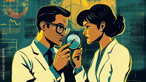 Cartoon Business Team Discussion Illustration Featuring Businessman and Doctor in Office Attire