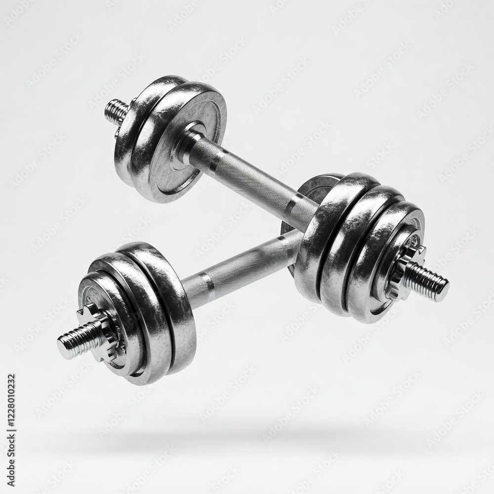 Fototapeta premium Metal Dumbbells on White Background – Fitness Equipment Photo