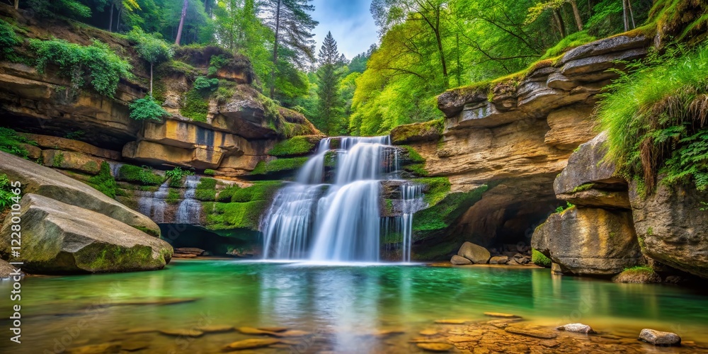 Fototapeta premium Majestic Cedar Falls, Hocking Hills State Park, Ohio: Scenic Waterfall Landscape Photography