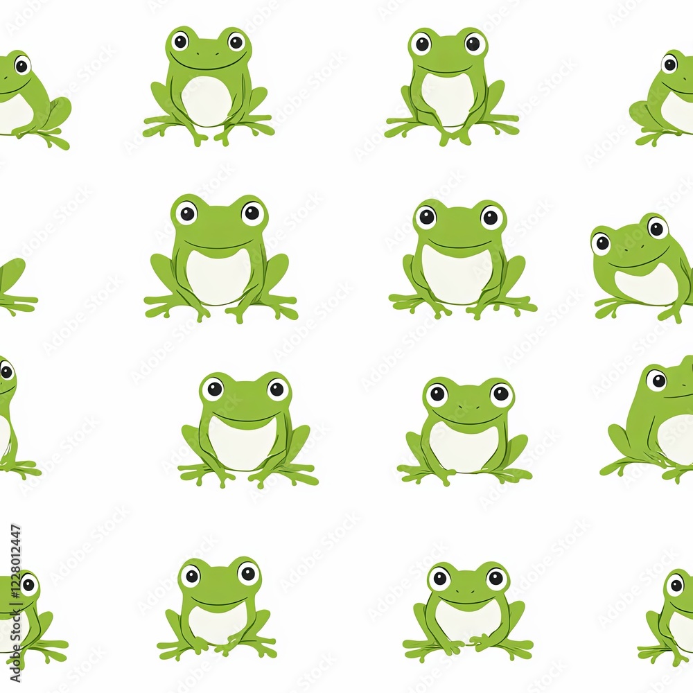 Obraz premium Seamless pattern of cute frog stay on leaf in the river background.