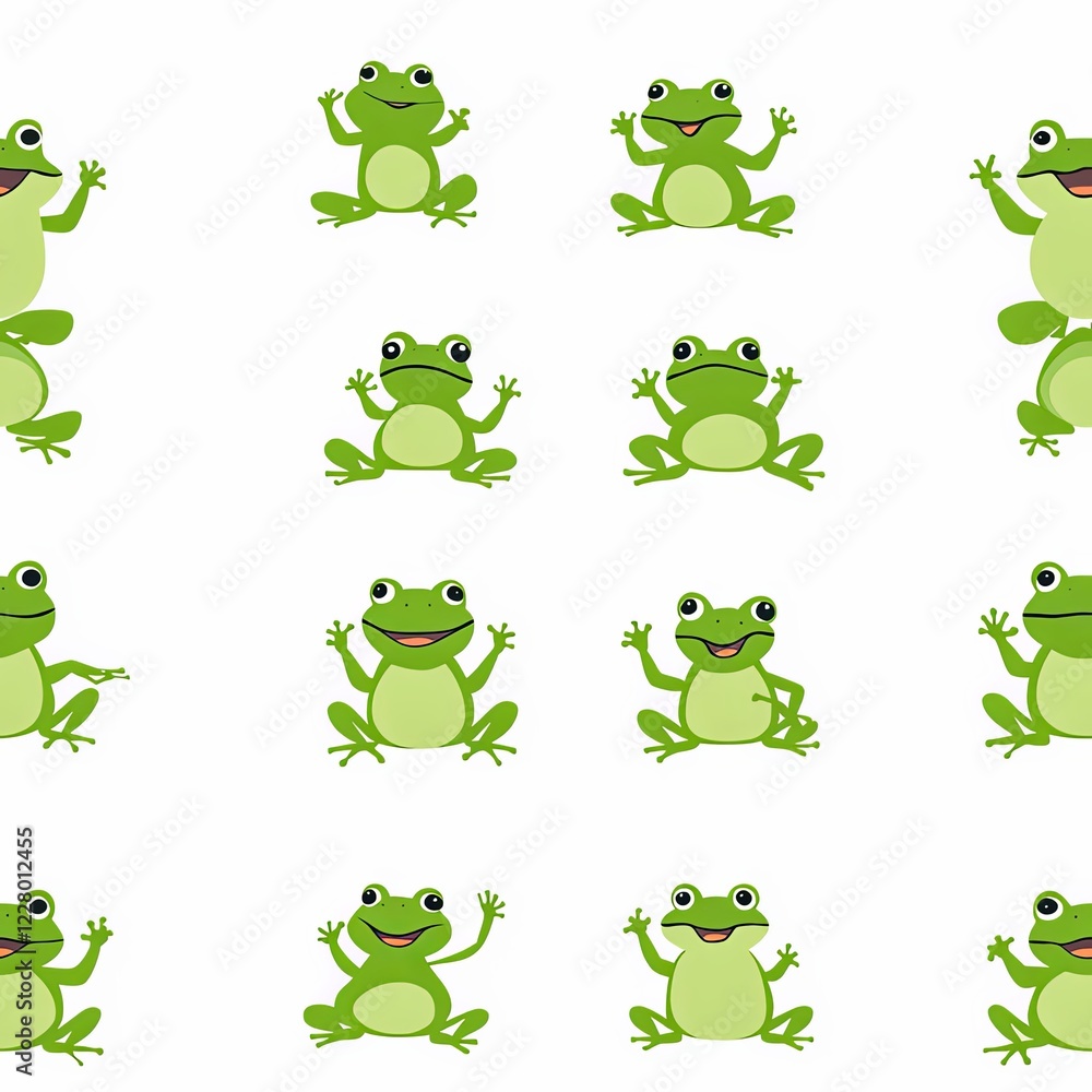 Fototapeta premium Seamless pattern of cute frog stay on leaf in the river background.