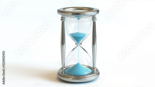 Modern hourglass with blue sand on white background. Suitable for business timing and deadline concepts.