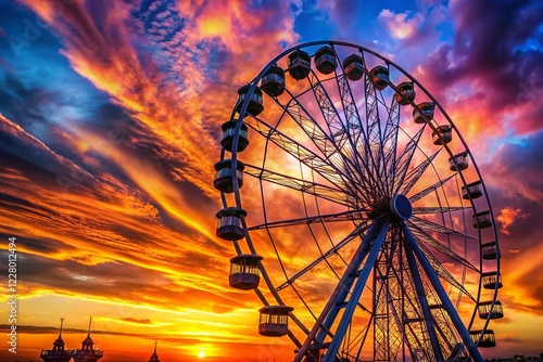 Wallpaper Mural Majestic Ferris Wheel Silhouette at Sunset - Amusement Park Ride in Night Sky Torontodigital.ca