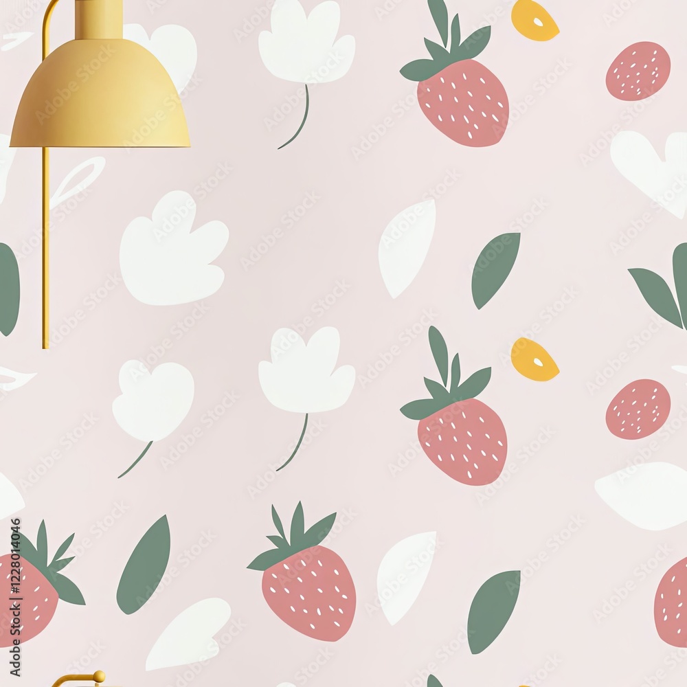 Seamless pattern with strawberry and cute flower on pink background. Seamless pattern with strawberry and cute flower on pink background.
