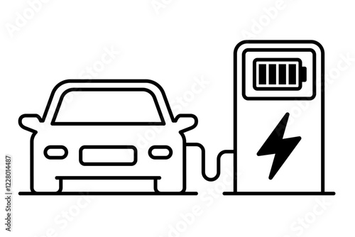 Electric car with plug icon symbol, EV car, Green hybrid vehicles charging point logotype, Eco friendly vehicle concept. Vector illustration