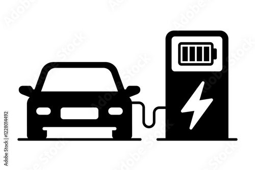 Electric car with plug icon symbol, EV car, Green hybrid vehicles charging point logotype, Eco friendly vehicle concept. Vector illustration