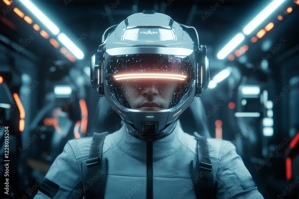 Fototapeta premium A cyberpunk-inspired scene of a hacker greatly illuminated by the glow of multiple holographic screens, surrounded by neon-lit wires and futuristic gadgets