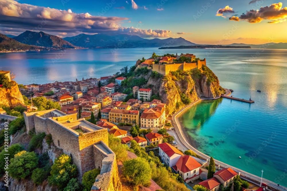 Fototapeta premium Majestic Nafplio: Palamidi Fortress Overlooking the Picturesque Town, Greece