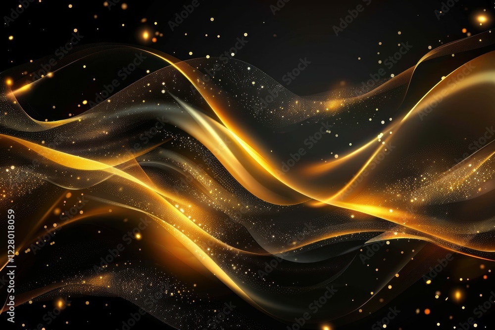 Fototapeta premium Elegant Black and Gold Abstract Fluid Waves with Shimmering Metallic Texture for Luxury, Modern Glamour, and High-End Design Backgrounds