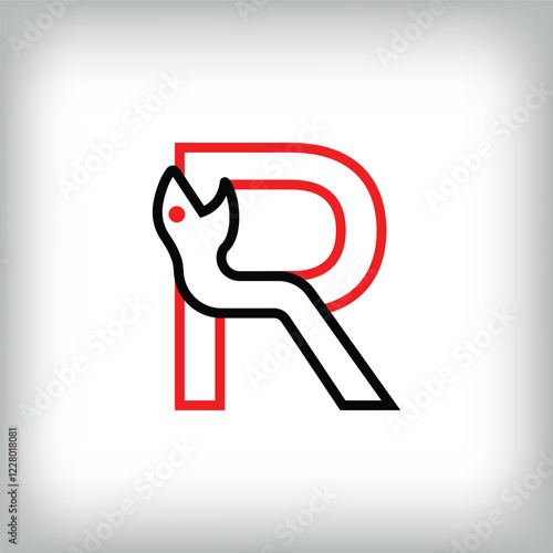 Ouroboros infinity letter R logo design. Self-eating snake linear design for companies. Traditional reptile template