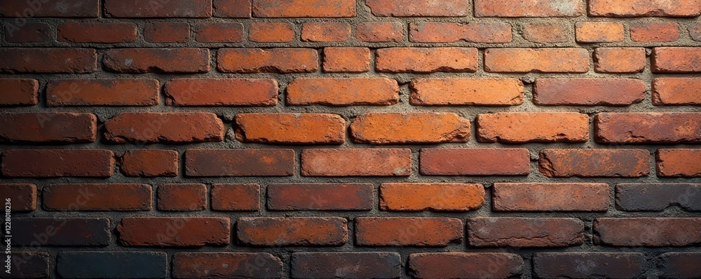 Obraz premium Distressed brick wall, heavy shadows, muted tones, wall, brick