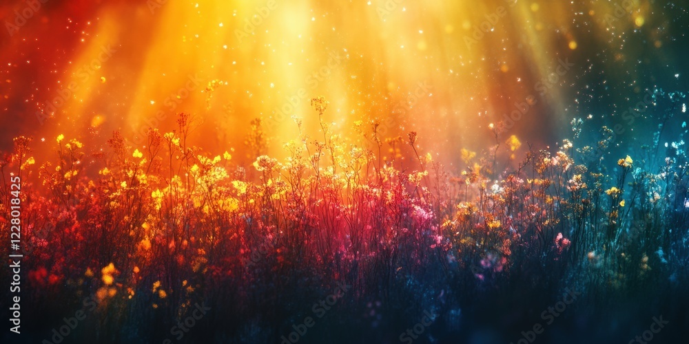 Obraz premium Vibrant flowering meadow in nature colorful landscape abstract floral photography dreamy view