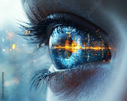Futuristic Cityscape Reflected in Child s Eye Symbolizing Dreams for a Better Tomorrow