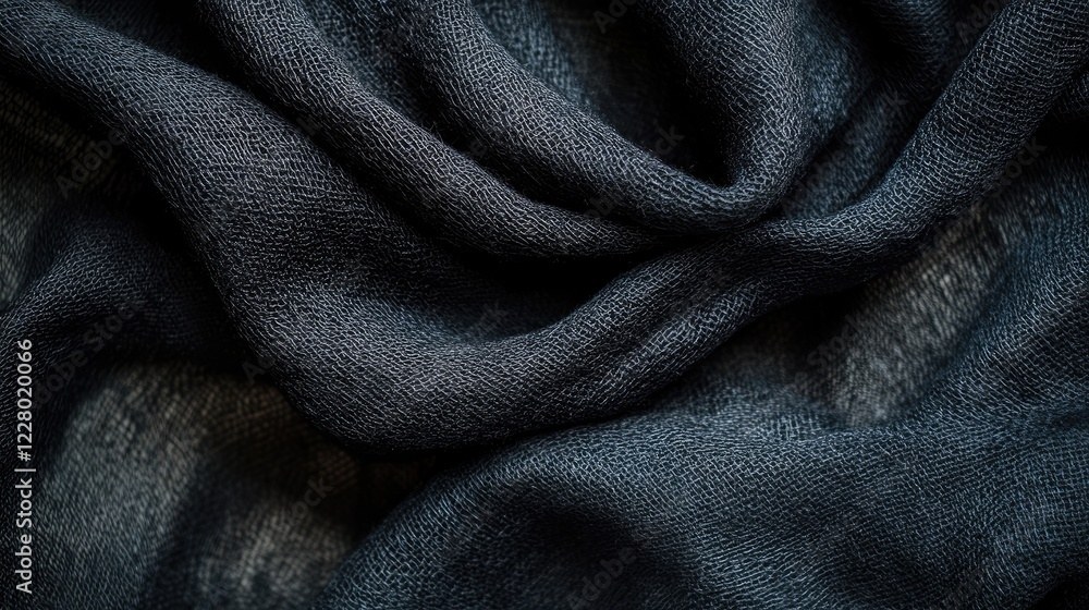 Abstract woven black fabric with intricate threadwork and light falling gently to reveal subtle textures. Abstract woven black fabric with intricate threadwork and light falling gently to reveal subtle textures.