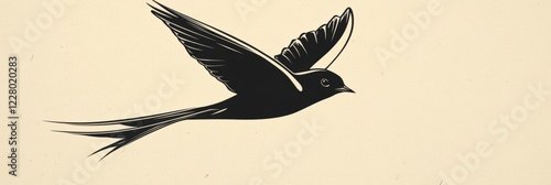 Black bird flying gracefully in a clear sky depicting freedom and natures beauty during daylight. Generative AI photo