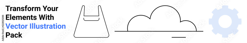 Bag shape, cloud outline, and gear icon set against a clean layout. Ideal for branding, e-commerce, technology, environment, innovation, education flat landing page banner Bag shape, cloud outline, and gear icon set against a clean layout. Ideal for branding, e-commerce, technology, environment, innovation, education flat landing page banner