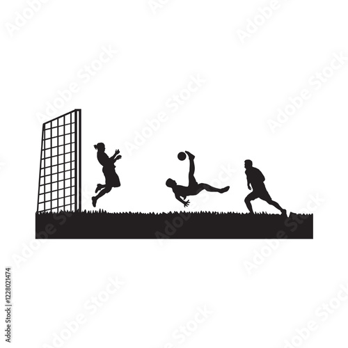 One people are kicking a ball with two person in the middle. illustration vector