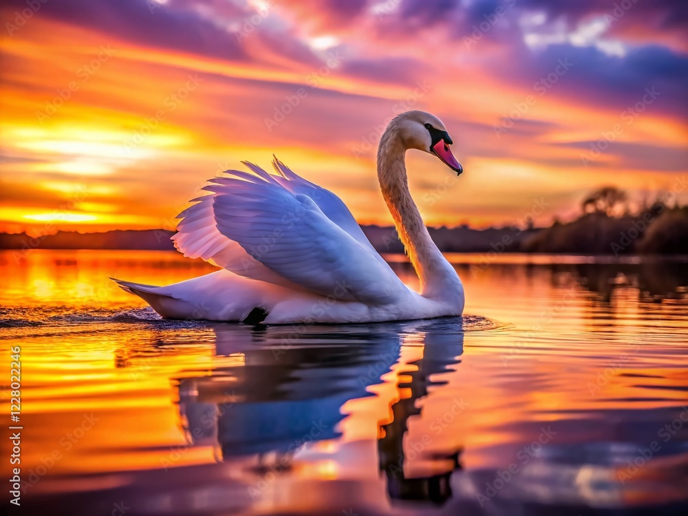 Fototapeta premium Majestic Swan Silhouette at Sunset - Elegant Wildlife Photography