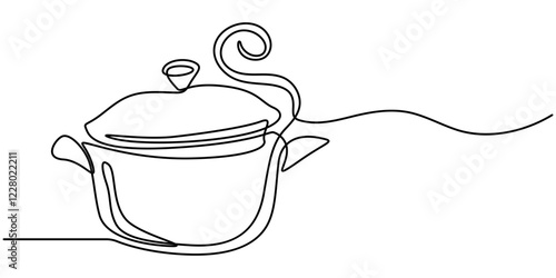 Saucepan Single Line Icon, Steaming cooking pot icon continuous one line drawing, Boiling Single Line Icon, Continuous one line drawing saucepan with lid. Kitchen appliances concept. Single line draw.