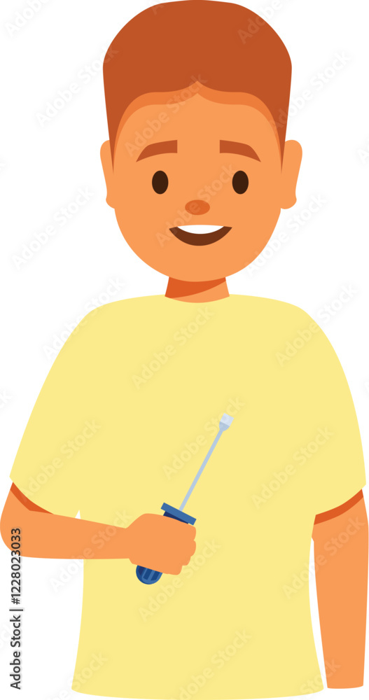 Portrait of a cheerful young apprentice holding a screwdriver, ready to learn and work Portrait of a cheerful young apprentice holding a screwdriver, ready to learn and work
