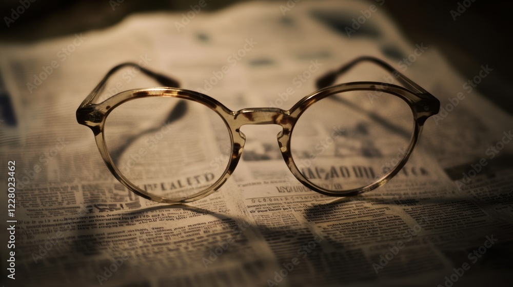A pair of eyeglasses rests on a newspaper. A pair of eyeglasses rests on a newspaper.