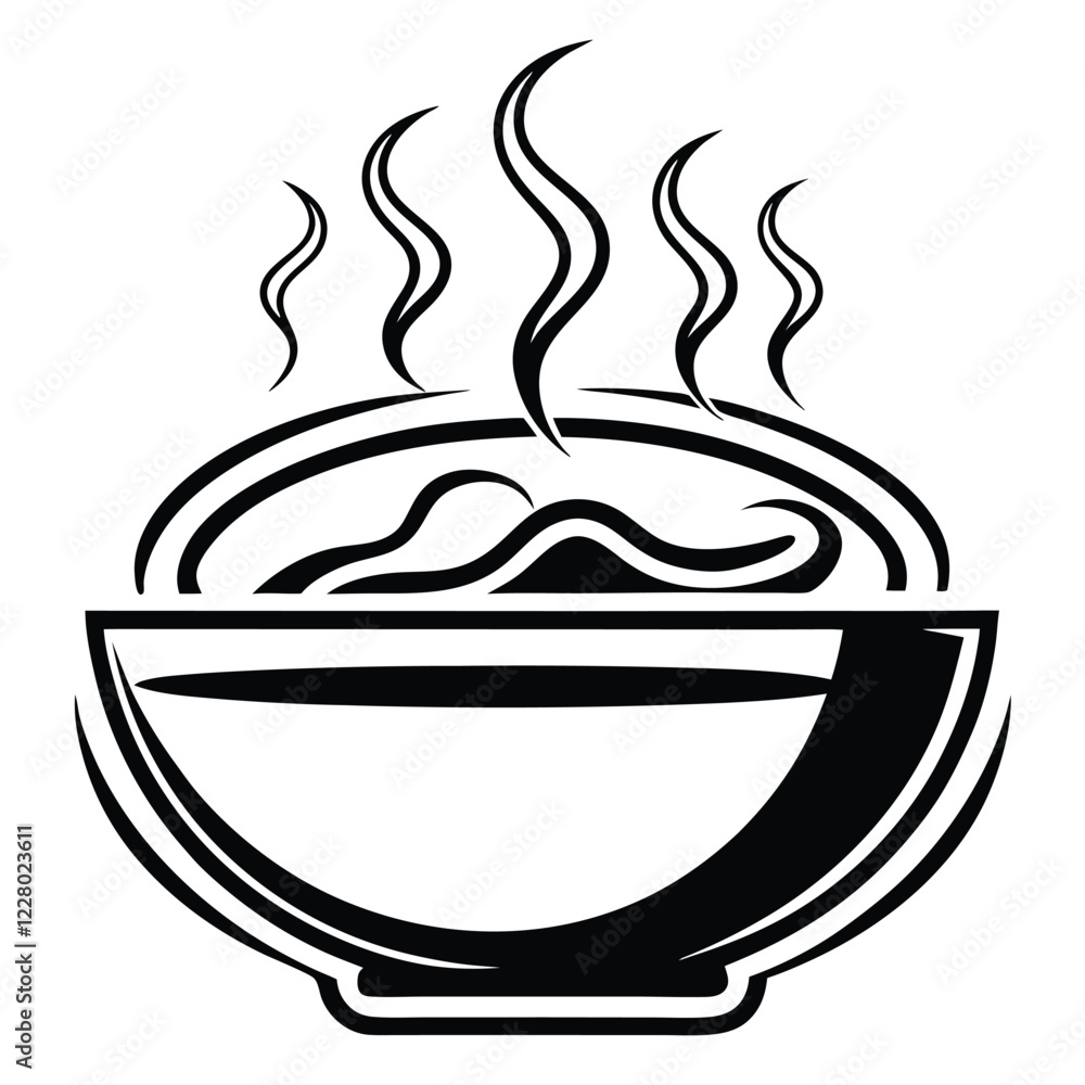 A stylish and artistic restaurant logo, featuring a circular plate with a fork and spoon in a balanced composition, symbolizing delicious meals and high-quality service.