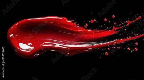 Red paint splash, dynamic flow, black background, advertising photo